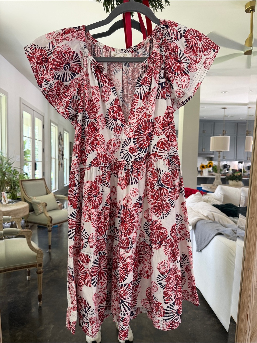 Marie Oliver Red and Navy Floral V-Neck Mini Dress
